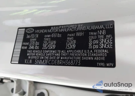 2024 Hyundai Tucson Sel z USA, uszkodzony, nr VIN 5NMJFCDE8RH368773